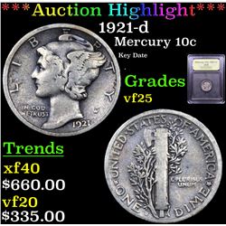 ***Auction Highlight*** 1921-d Mercury Dime 10c Graded vf+ By USCG (fc)