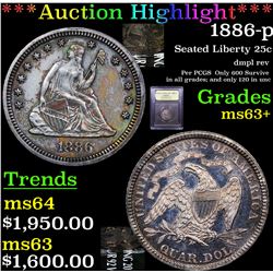 ***Auction Highlight*** 1886-p Seated Liberty Quarter 25c Graded Select+ Unc By USCG (fc)