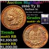 Image 1 : ***Auction Highlight*** 1886 Ty II Indian Cent 1c Graded Choice+ Unc RB By USCG (fc)