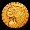 Image 2 : ***Auction Highlight*** 1912-p Gold Indian Quarter Eagle $2 1/2 Graded Select Unc By USCG (fc)