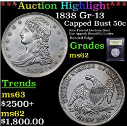 ***Auction Highlight*** 1838 Gr-13 Capped Bust Half Dollar 50c Graded Select Unc By USCG (fc)