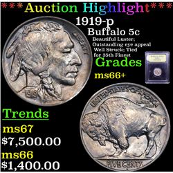 ***Auction Highlight*** 1919-p Buffalo Nickel 5c Graded GEM++ Unc By USCG (fc)