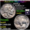 Image 1 : ***Auction Highlight*** 1919-p Buffalo Nickel 5c Graded GEM++ Unc By USCG (fc)
