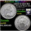 Image 1 : ***Auction Highlight*** 1803 O-103 R3 Draped Bust Half Dollar 50c Graded AU, Almost Unc By USCG (fc)