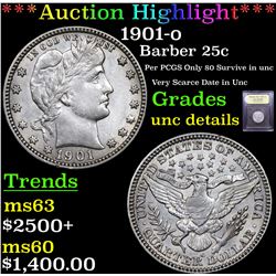 ***Auction Highlight*** 1901-o Barber Quarter 25c Graded Unc Details By USCG (fc)