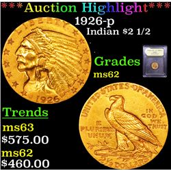 ***Auction Highlight*** 1926-p Gold Indian Quarter Eagle $2 1/2 Graded Select Unc By USCG (fc)