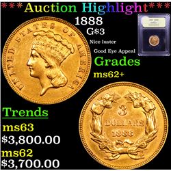 ***Auction Highlight*** 1888 Three Dollar Gold 3 Graded Select Unc By USCG (fc)