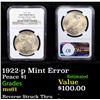 Image 1 : NGC 1922-p Mint Error Peace Dollar $1 Graded ms61 By NGC