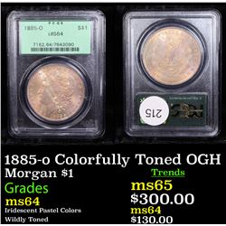 PCGS 1885-o Colorfully Toned OGH Morgan Dollar $1 Graded ms64 By PCGS