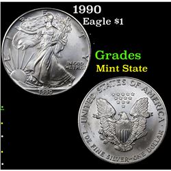 1990 Silver Eagle Dollar $1 Grades Mint State