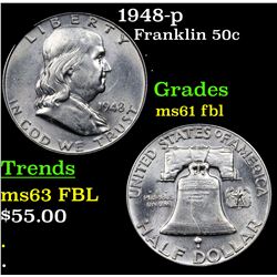 1948-p Franklin Half Dollar 50c Grades Unc+ FBL