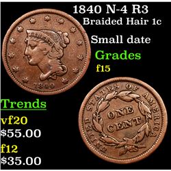 1840 N-4 R3 Braided Hair Large Cent 1c Grades f+