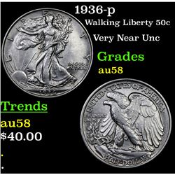 1936-p Walking Liberty Half Dollar 50c Grades Choice AU/BU Slider