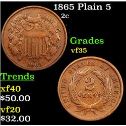 1865 Plain 5 Two Cent Piece 2c Grades vf++