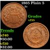Image 1 : 1865 Plain 5 Two Cent Piece 2c Grades vf++