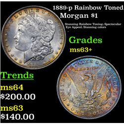 1889-p Rainbow Toned Morgan Dollar $1 Grades Select+ Unc