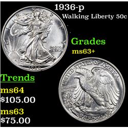 1936-p Walking Liberty Half Dollar 50c Grades Select+ Unc