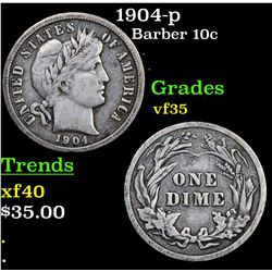 1904-p Barber Dime 10c Grades vf++