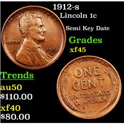 1912-s Lincoln Cent 1c Grades xf+