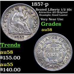 1857-p Seated Liberty Half Dime 1/2 10c Grades Choice AU/BU Slider