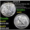Image 1 : 1943-d Walking Liberty Half Dollar 50c Grades GEM+ Unc