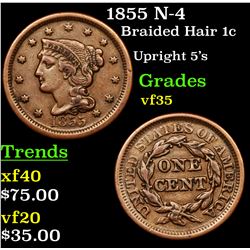 1855 N-4 Braided Hair Large Cent 1c Grades vf++