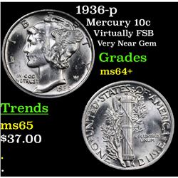 1936-p Mercury Dime 10c Grades Choice+ Unc