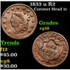 Image 1 : 1833 u R2 Coronet Head Large Cent 1c Grades vg+