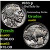 Image 1 : 1936-p Buffalo Nickel 5c Grades GEM+ Unc