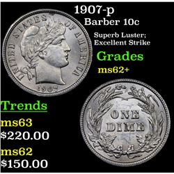 1907-p Barber Dime 10c Grades Select Unc