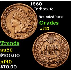 1860 Indian Cent 1c Grades xf+