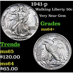 1941-p Walking Liberty Half Dollar 50c Grades Choice+ Unc