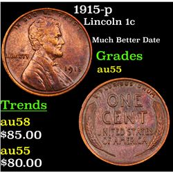 1915-p Lincoln Cent 1c Grades Choice AU