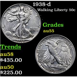 1938-d Walking Liberty Half Dollar 50c Grades Choice AU