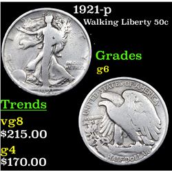 1921-p Walking Liberty Half Dollar 50c Grades g+