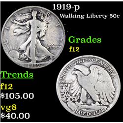 1919-p Walking Liberty Half Dollar 50c Grades f, fine