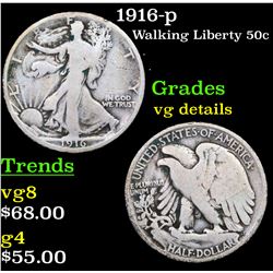 1916-p Walking Liberty Half Dollar 50c Grades vg details