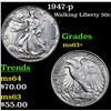Image 1 : 1947-p Walking Liberty Half Dollar 50c Grades Select+ Unc