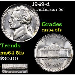 1949-d Jefferson Nickel 5c Grades Choice Unc 5fs