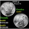 Image 1 : 1925-p Peace Dollar $1 Grades GEM+ Unc