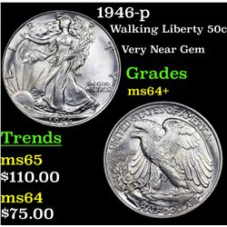 1946-p Walking Liberty Half Dollar 50c Grades Choice+ Unc