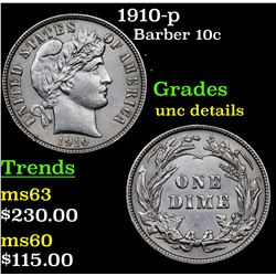 1910-p Barber Dime 10c Grades Unc Details