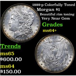 1889-p Colorfully Toned Morgan Dollar $1 Grades Choice+ Unc