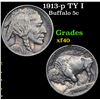 Image 1 : 1913-p TY I Buffalo Nickel 5c Grades xf