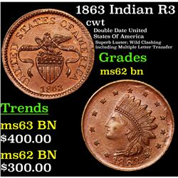 1863 Indian R3 Civil War Token 1c Grades Select Unc BN