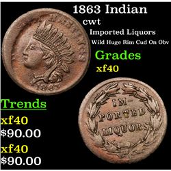 1863 Indian Civil War Token 1c Grades xf