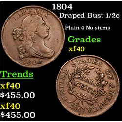 1804 Draped Bust Half Cent 1/2c Grades xf