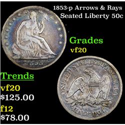 1853-p Arrows & Rays Seated Half Dollar 50c Grades vf, very fine