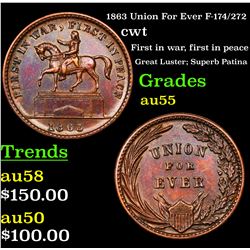 1863 Union For Ever F-174/272 Civil War Token 1c Grades Choice AU