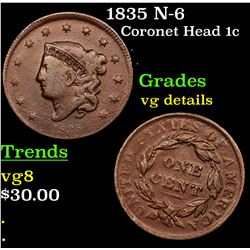1835 N-6 Coronet Head Large Cent 1c Grades vg details